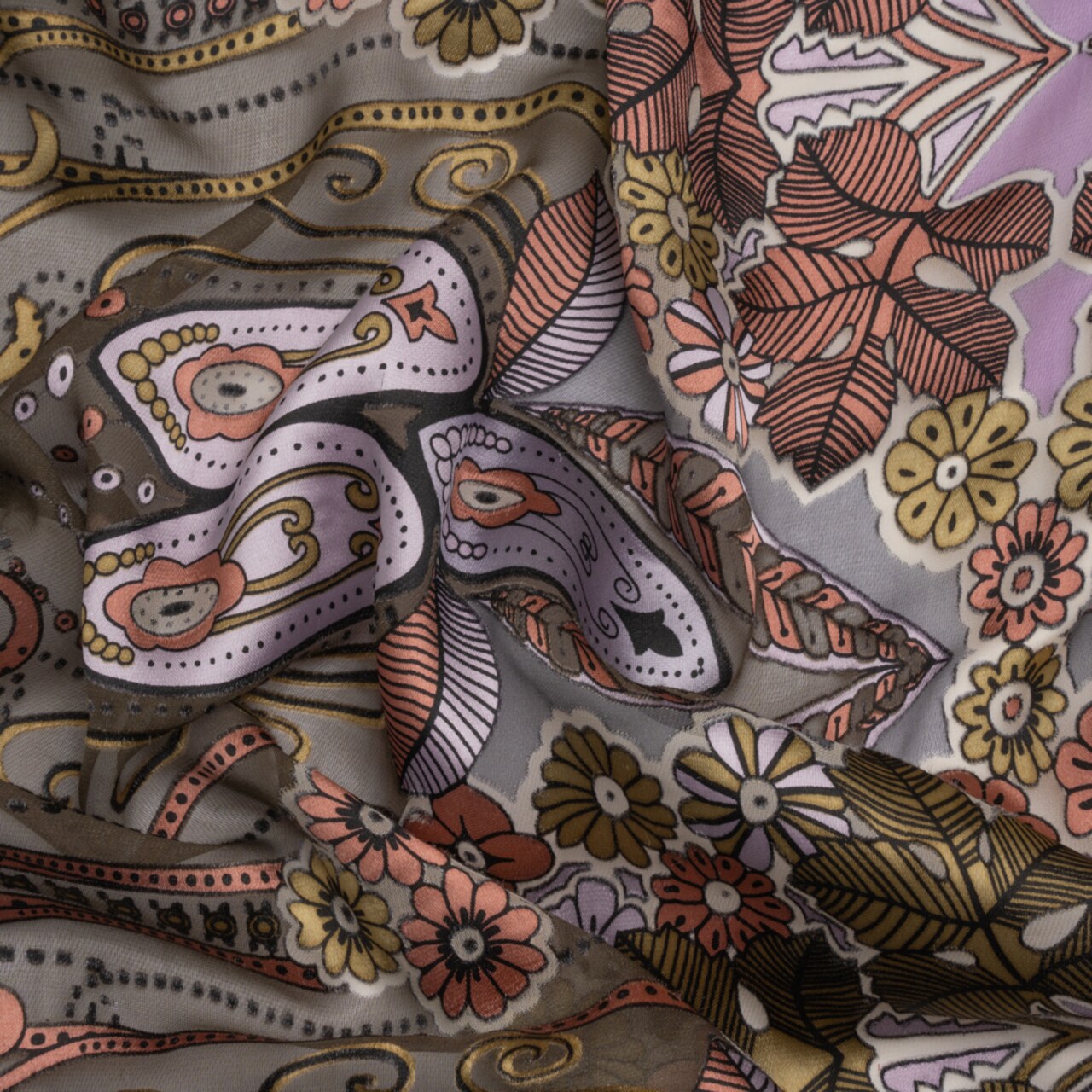 1 Yard Pink Lilac Gray Floral Silk Rayon Burnout Satin Fabric for Blouses 45" Width
